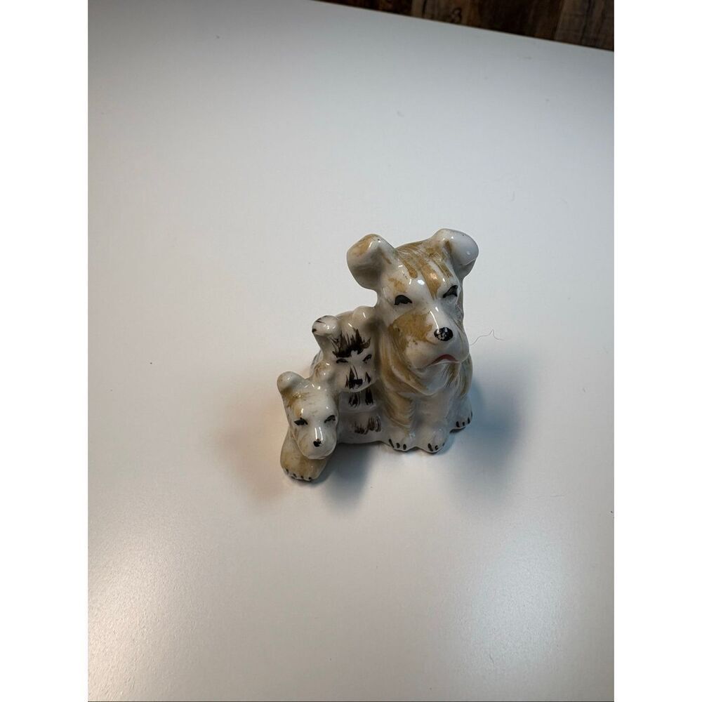 Vintage Japan Terrier Dog Figurine Mother Puppies Ceramic